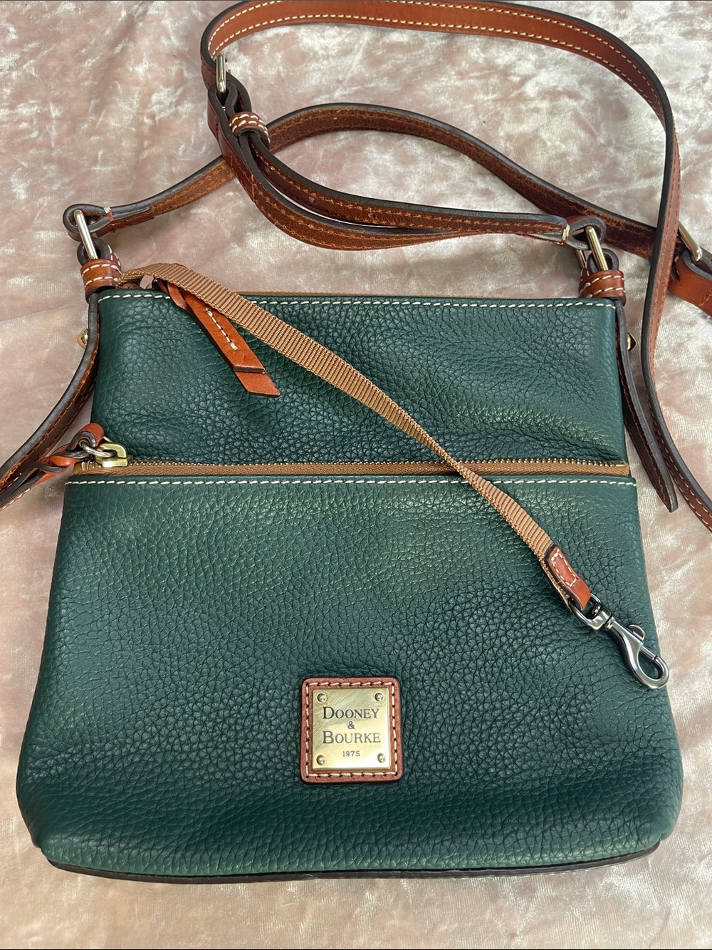 Dooney & Bourke Forest Green Pebble Leather Crossbody with Brown Trim - Picture 2 of 7
